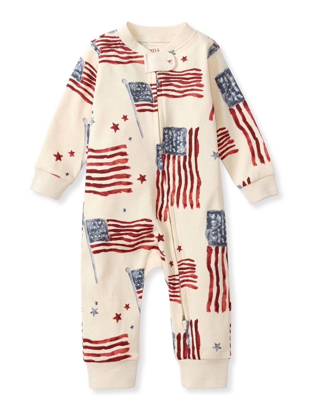 Burt's Bees Baby Americana One-Piece Zip Up Footless PJ with Flag Print - 24